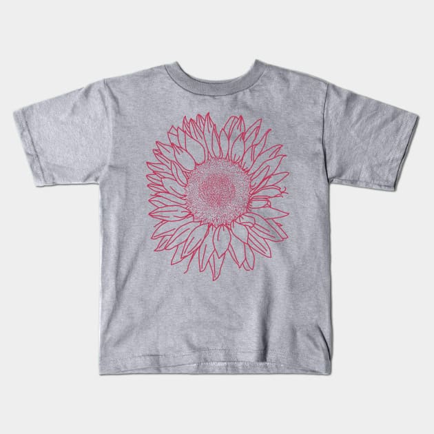 Viva Magenta Sunflower Floral Line Drawing Kids T-Shirt by ellenhenryart
